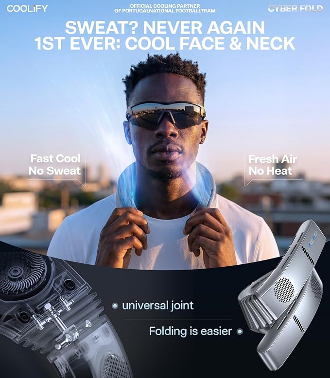 COOLiFY Cyber Fold AI Neck Air Conditioner, Ultimate Cooling Max Cooling Area Neck Fan, Adjustable Strong Wind Neck Cooler