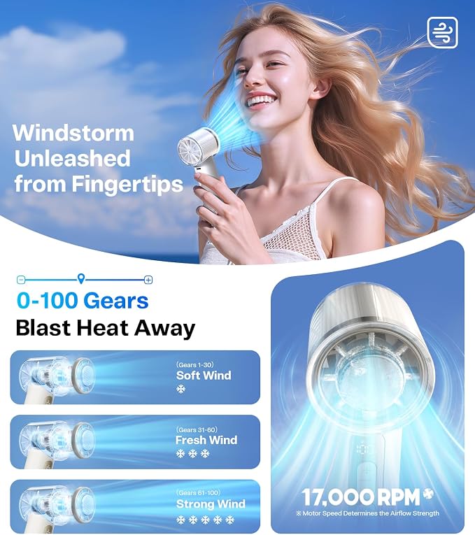 COOLiFY iva Handheld Fan with Ice Cooler, [Chill by 50F], 0-100 Adjustable Speed, alternate product view 4