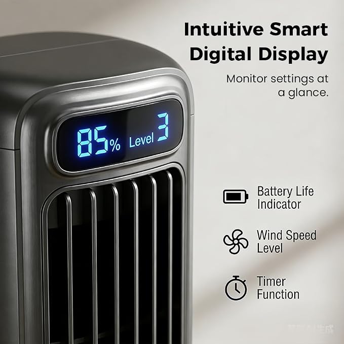 Cooling Fan LED Touch Screen Quiet with 3 Speeds, 2026 New Portable Air Conditioner Cooler Fan, USB-Compatible, Convenient