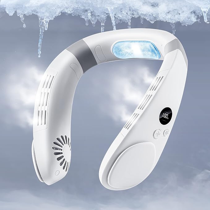 Cooling Neck Fan, 2-in-1 Neck Air Conditioner Portable Rechargeable, Wearable Personal Fan, 4400mAh Large Battery, Ergonomic