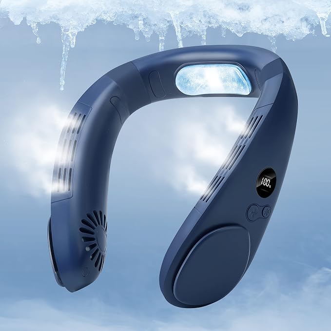 Cooling Neck Fan, 2-in-1 Neck Air Conditioner Portable Rechargeable, Wearable Personal Fan, 4400mAh Large Battery, Ergonomic