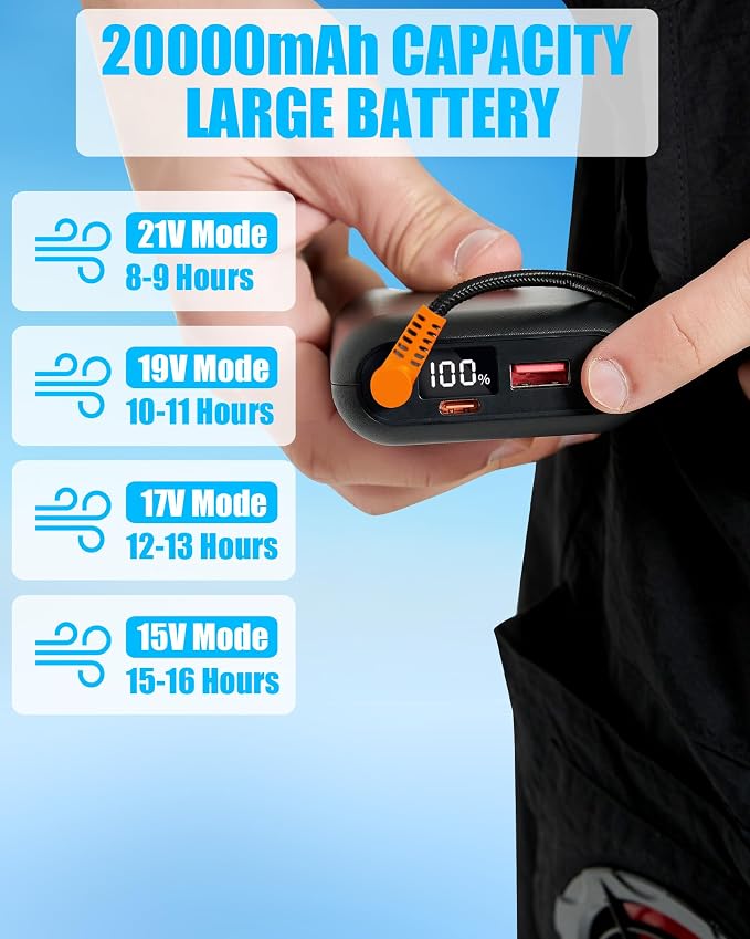 Cooling Pants with 2 Fans - Men and Women 21V Air Conditioner Fan Work Overalls, with 20000mAh Battery, alternate product