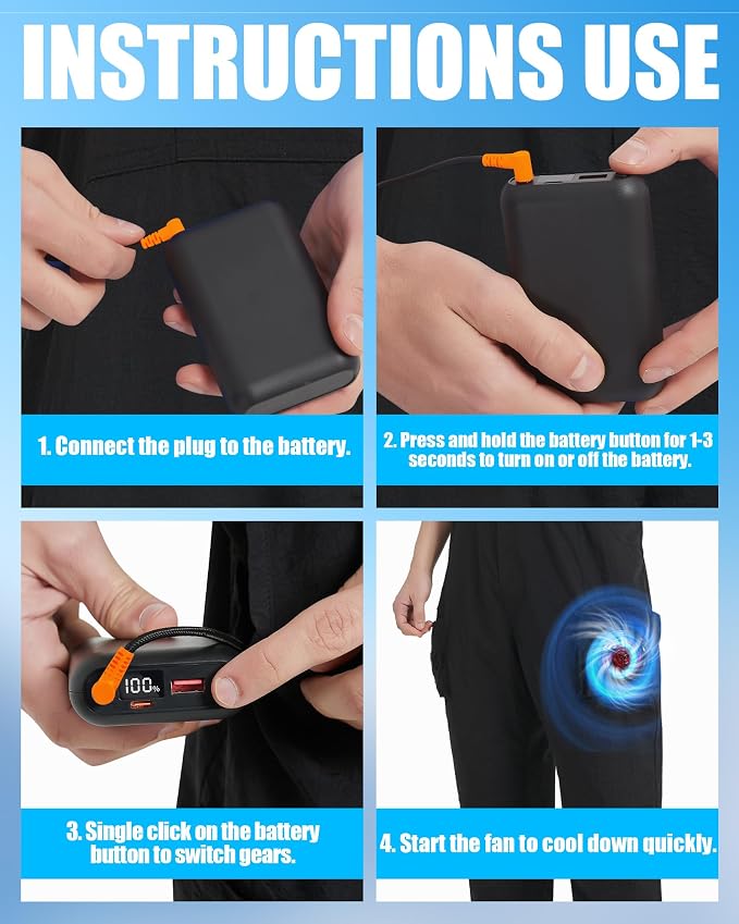 Cooling Pants with 2 Fans - Men and Women 21V Air Conditioner Fan Work Overalls, with 20000mAh Battery, alternate product