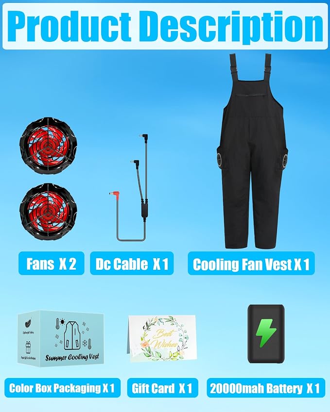 Cooling Pants with 2 Fans - Men and Women 21V Air Conditioner Fan Work Overalls, with 20000mAh Battery, alternate product