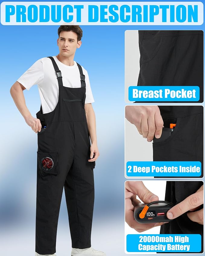 Cooling Pants with 2 Fans - Men and Women 21V Air Conditioner Fan Work Overalls, with 20000mAh Battery, alternate product