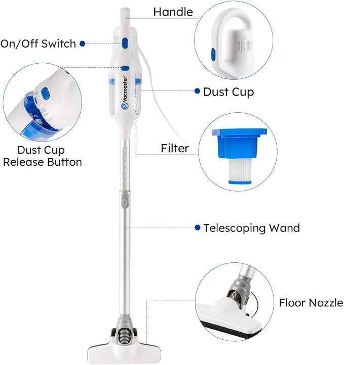 Corded Stick Vacuum Cleaner 2 in 1 Ultra-Lightweight 14Kpa Power Suction Handheld Vacuum Cleaner with Washable HEPA Filter