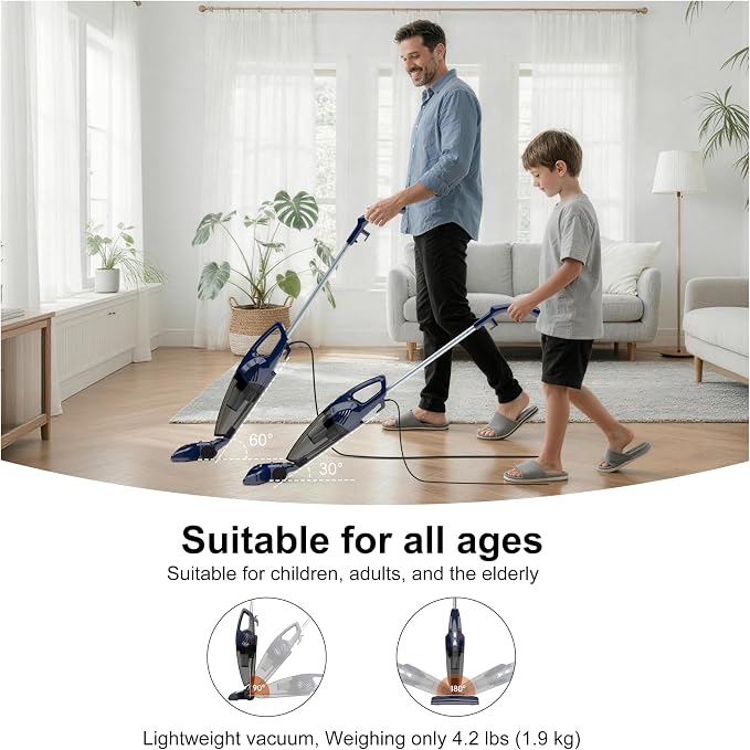 Corded Stick Vacuum Cleaner, 3-in-1 Detachable to Handheld with 180°Left-Right Steering, alternate product view 5
