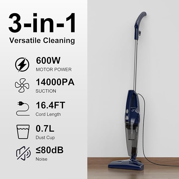 Corded Stick Vacuum Cleaner, 3-in-1 Detachable to Handheld with 180°Left-Right Steering, alternate product view 7