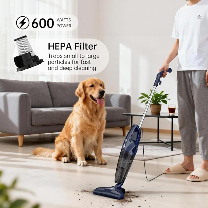 Corded Vacuum Cleaner, 14KPa Powerful Suction with 600W Motor, Lightweight Stick Vacuum Cleaner, Converts to Handheld with