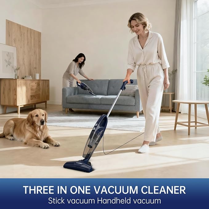 Corded Vacuum Cleaner, 14KPa Powerful Suction with 600W Motor, Lightweight Stick Vacuum Cleaner, Converts to Handheld with