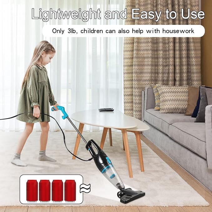 Corded Vacuum Cleaner, 15KPa Powerful Suction with 400W Motor, 12 in 1 Lightweight Bagless Stick Vac with Handheld, Ultra