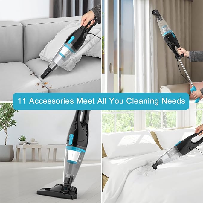 Corded Vacuum Cleaner, 15KPa Powerful Suction with 400W Motor, 12 in 1 Lightweight Bagless Stick Vac with Handheld, Ultra