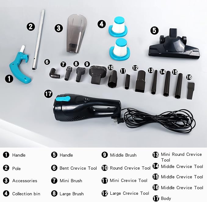 Corded Vacuum Cleaner, 15KPa Powerful Suction with 400W Motor, 12 in 1 Lightweight Bagless Stick Vac with Handheld, Ultra