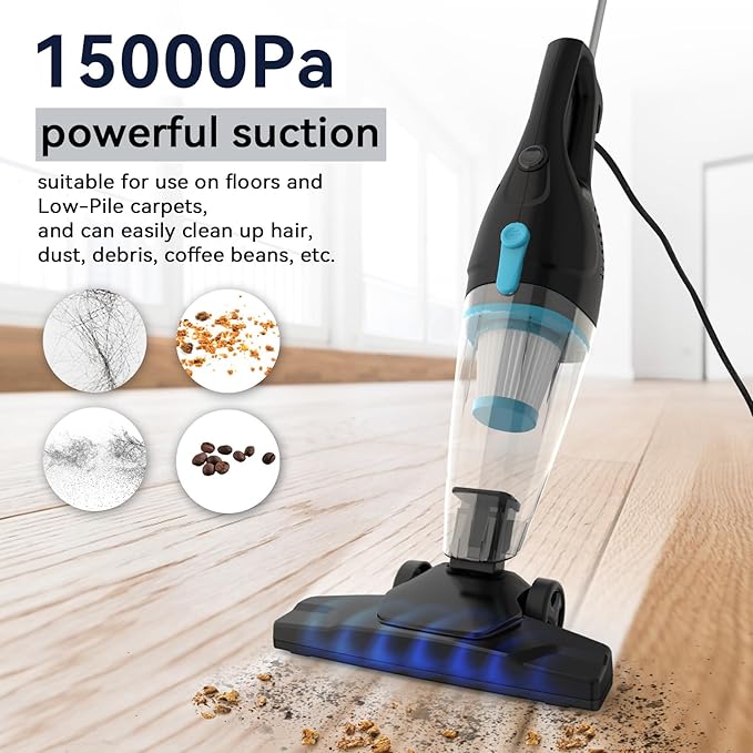 Corded Vacuum Cleaner, 4-in-1 Vacuum Cleaners for Home 15Kpa Power Suction Lightweight Corded Stick Vacuum with HEPA Filter