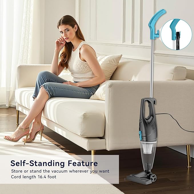 Corded Vacuum Cleaner, 4-in-1 Vacuum Cleaners for Home 15Kpa Power Suction Lightweight Corded Stick Vacuum with HEPA Filter