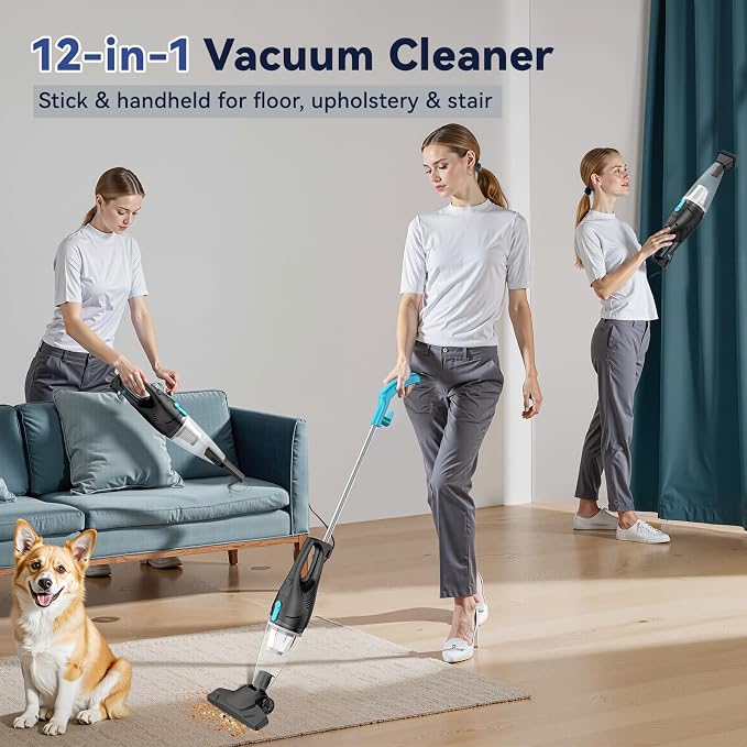 Corded Vacuum Cleaner, 4-in-1 Vacuum Cleaners for Home 15Kpa Power Suction Lightweight Corded Stick Vacuum with HEPA Filter