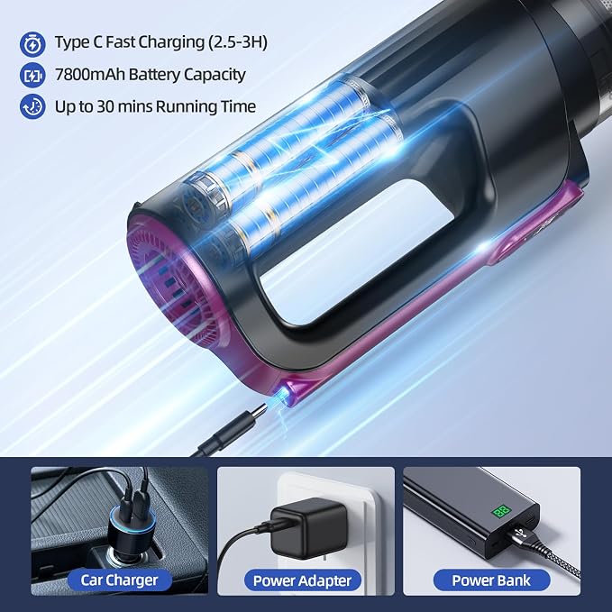 Cordless Handheld Vacuum Cleaner, 18000Pa 2 in 1 Car Vacuum Cleaner&Air Duster, 130W Brushless Motor with, alternate view 8