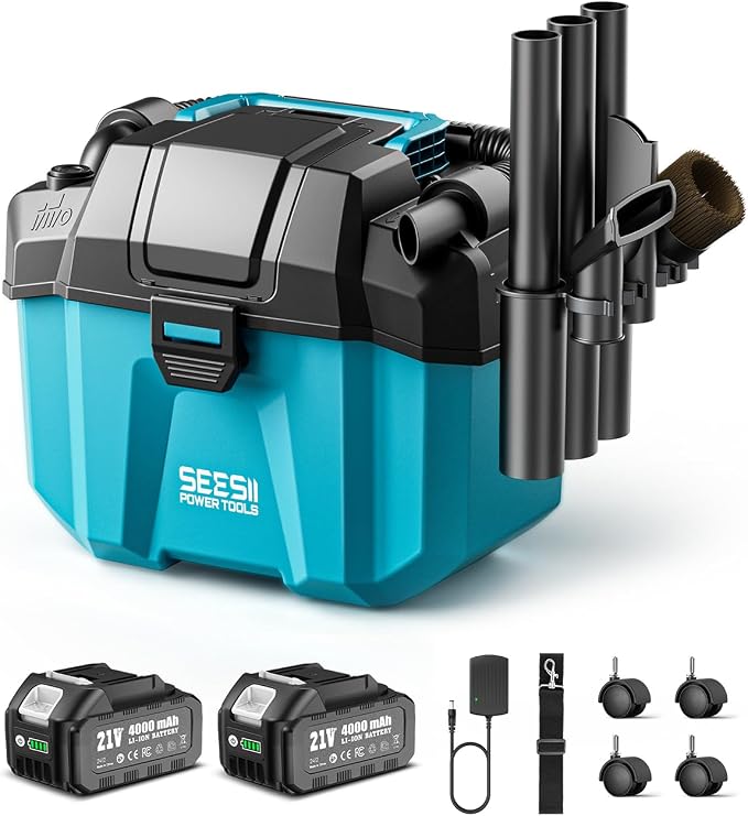 Cordless Wet and Dry, 2.6 Gallon Small with Accessory Storage Holder, 2 x 4.0Ah Batteries, 3-in-1 Wet Dry