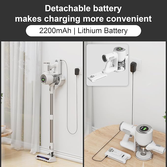 Cordless Stick Vacuum Cleaner, 30KPa Handheld 2200mAh Rechargeable Battery Lightweight Small Vac Electirc Broom, 40Mins