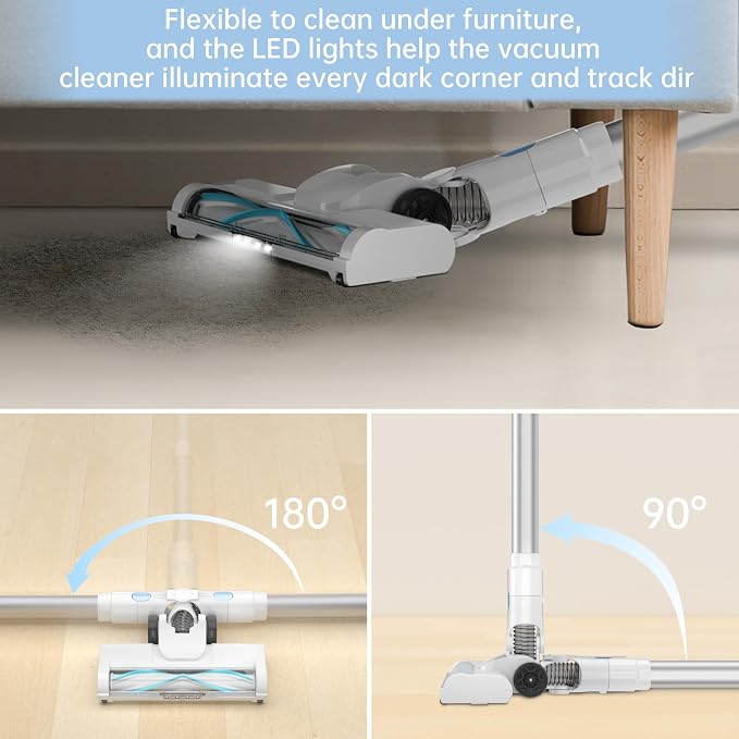 Cordless Stick Vacuum Cleaner, 45KPA Powerful Suction 50Mins Runtime, Lightweight 6-in-1 Vacuum with LED Touch Screen