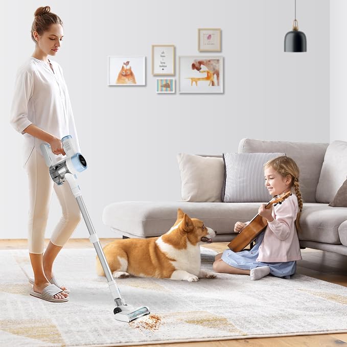 Cordless Stick Vacuum Cleaner, 45KPA Powerful Suction 50Mins Runtime, Lightweight 6-in-1 Vacuum with LED Touch Screen