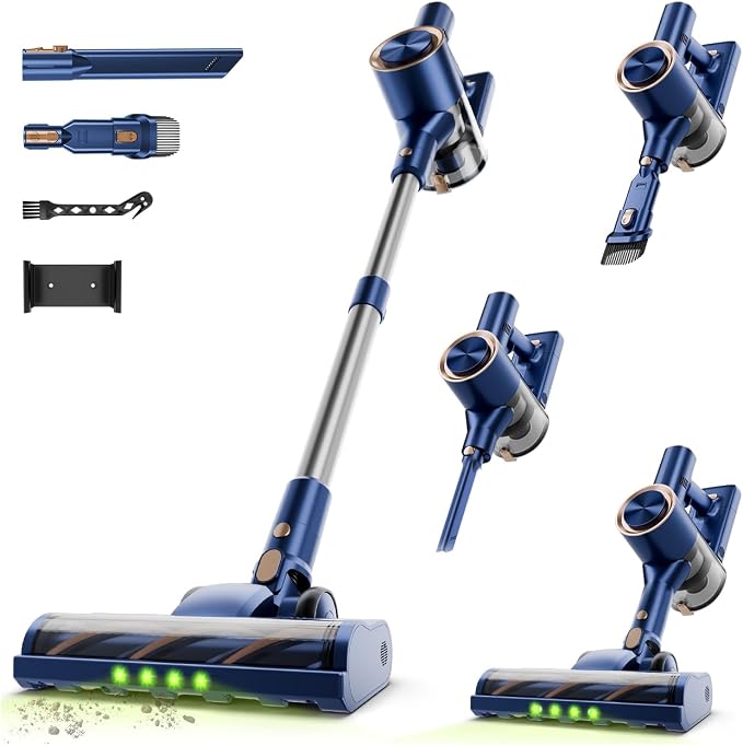 Cordless Stick Vacuum Cleaner - 45KPA Powerful Suction Vacuum with 45 Min Runtime, Detachable Battery, Anti-Tangle & 1.5L