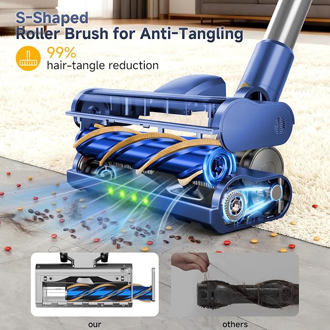 Cordless Stick Vacuum Cleaner - 45KPA Powerful Suction Vacuum with 45 Min Runtime, Detachable Battery, Anti-Tangle & 1.5L