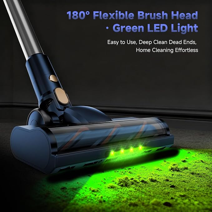 Cordless Stick Vacuum Cleaner - 45KPA Powerful Suction Vacuum with 45 Min Runtime, Detachable Battery, Anti-Tangle & 1.5L
