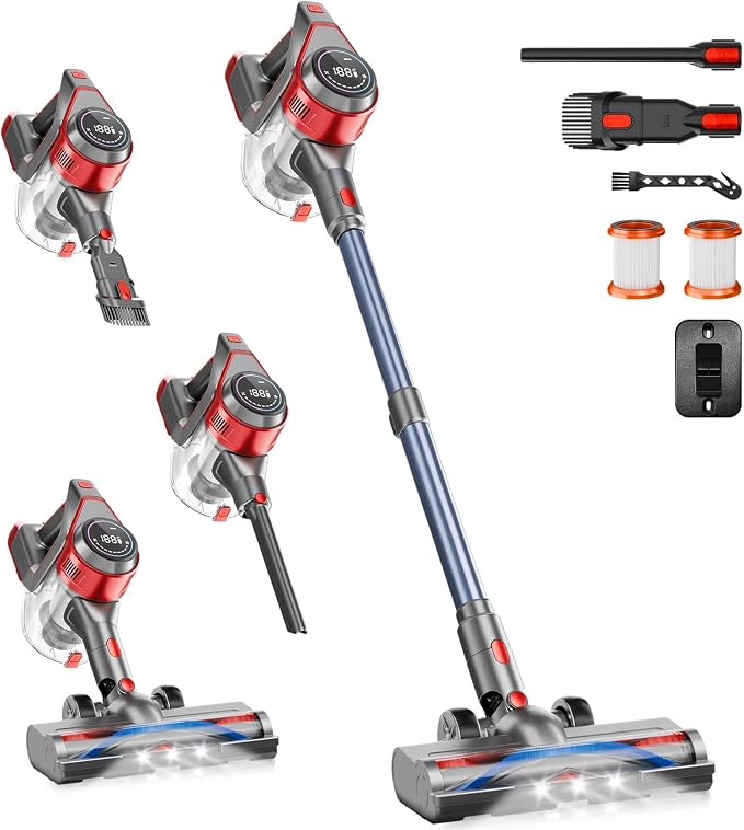 Cordless Stick Vacuum Cleaner - Rechargeable, 35Kpa Powerful Vacuums with Detachable Battery, LED Display, 45Mins Runtime, 8