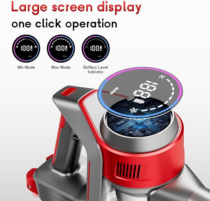 Cordless Stick Vacuum Cleaner - Rechargeable, 35Kpa Powerful Vacuums with Detachable Battery, LED Display, 45Mins Runtime, 8