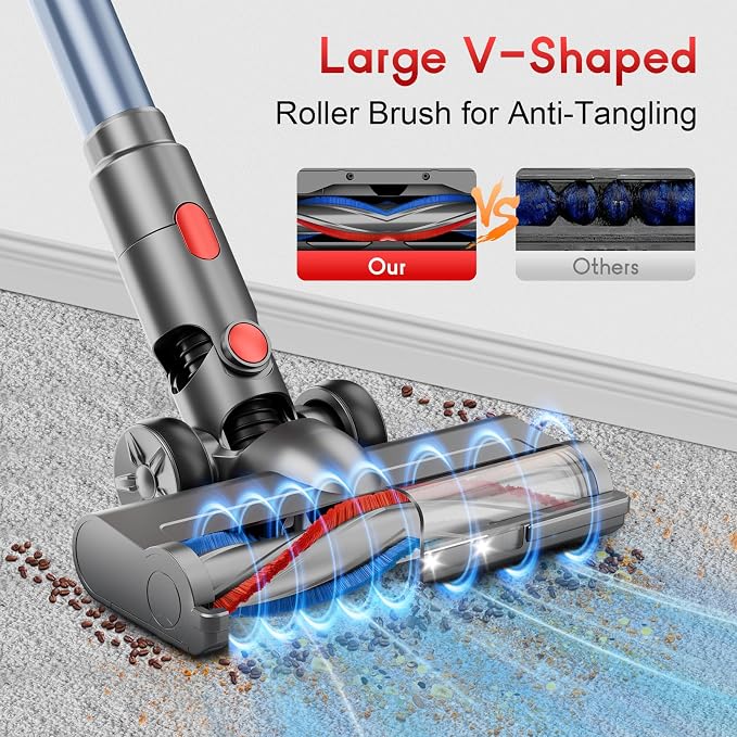 Cordless Stick Vacuum Cleaner - Rechargeable, 35Kpa Powerful Vacuums with Detachable Battery, LED Display, 45Mins Runtime, 8