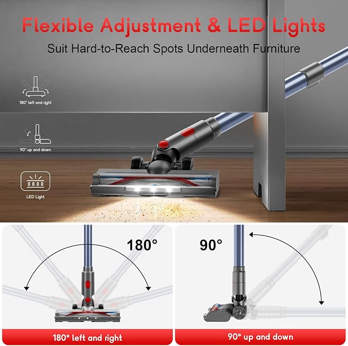 Cordless Stick Vacuum Cleaner - Rechargeable, 35Kpa Powerful Vacuums with Detachable Battery, LED Display, 45Mins Runtime, 8
