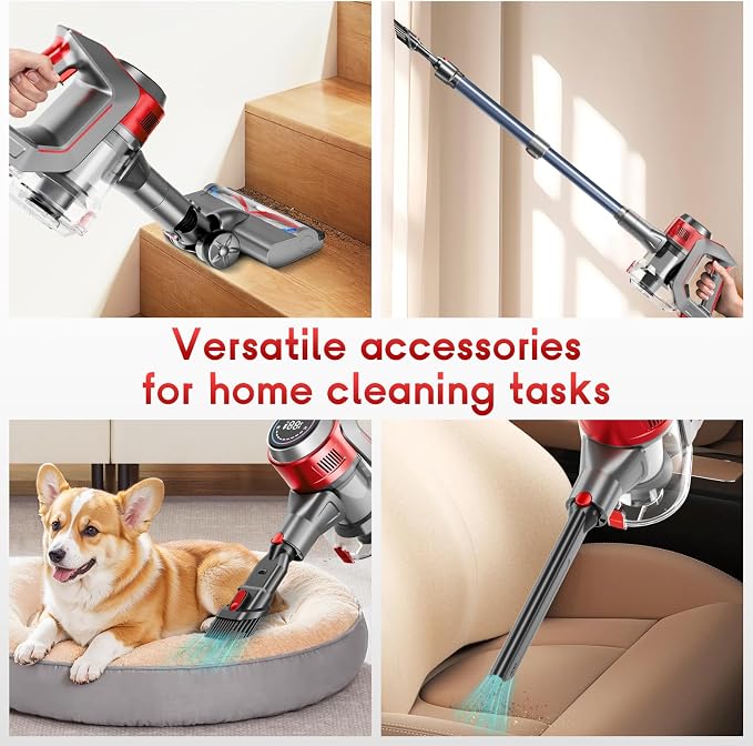 Cordless Stick Vacuum Cleaner - Rechargeable, 35Kpa Powerful Vacuums with Detachable Battery, LED Display, 45Mins Runtime, 8