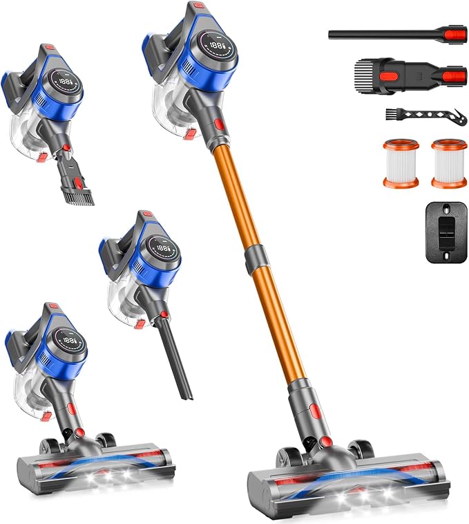 Cordless Stick Vacuum Cleaner - Rechargeable, 35Kpa Powerful Vacuums with Detachable Battery, LED Display, 45Mins Runtime, 8