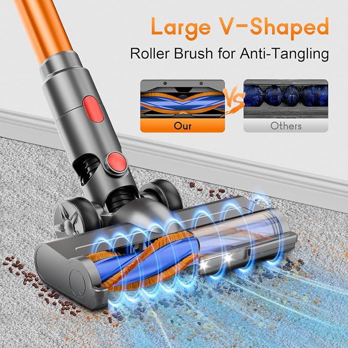 Cordless Stick Vacuum Cleaner - Rechargeable, 35Kpa Powerful Vacuums with Detachable Battery, LED Display, 45Mins Runtime, 8