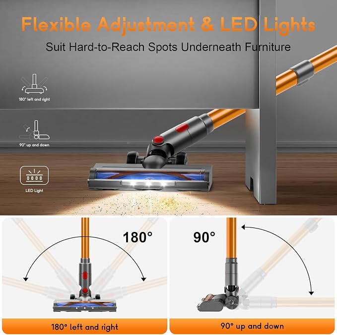 Cordless Stick Vacuum Cleaner - Rechargeable, 35Kpa Powerful Vacuums with Detachable Battery, LED Display, 45Mins Runtime, 8
