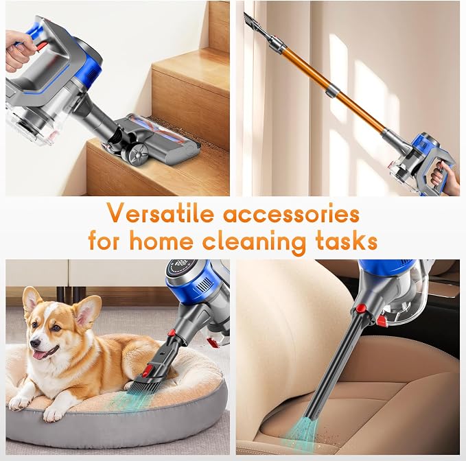 Cordless Stick Vacuum Cleaner - Rechargeable, 35Kpa Powerful Vacuums with Detachable Battery, LED Display, 45Mins Runtime, 8