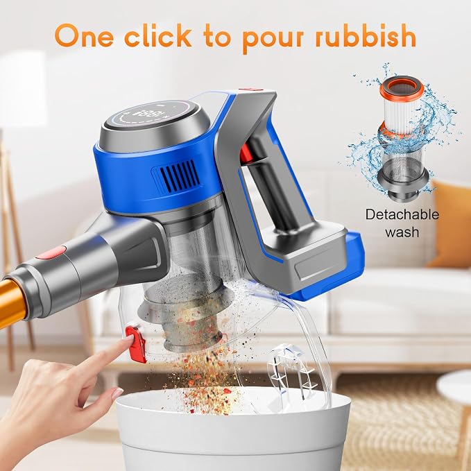 Cordless Stick Vacuum Cleaner - Rechargeable, 35Kpa Powerful Vacuums with Detachable Battery, LED Display, 45Mins Runtime, 8