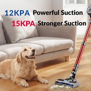 Cordless Stick Vacuum, Red, 45 Min Runtime, LED Headlights, 2-Speed, Telescopic Tube with Main Vacuum Brush, Crevice Tool