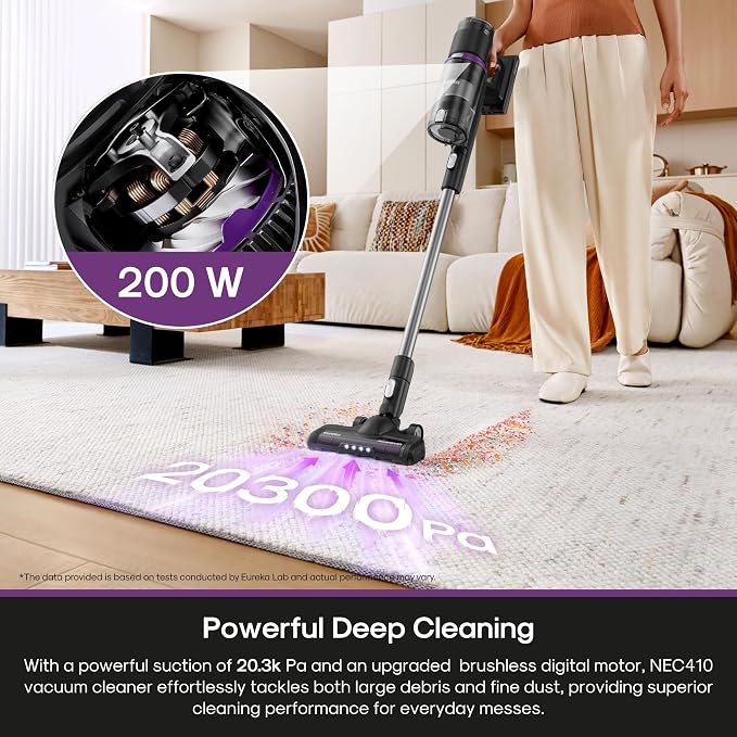 Cordless Vacuum - 50 Min Runtime for Large Homes, 5.5 lbs Lightweight, Ideal for Pet Hair & Allergies on Hardwood & Carpet