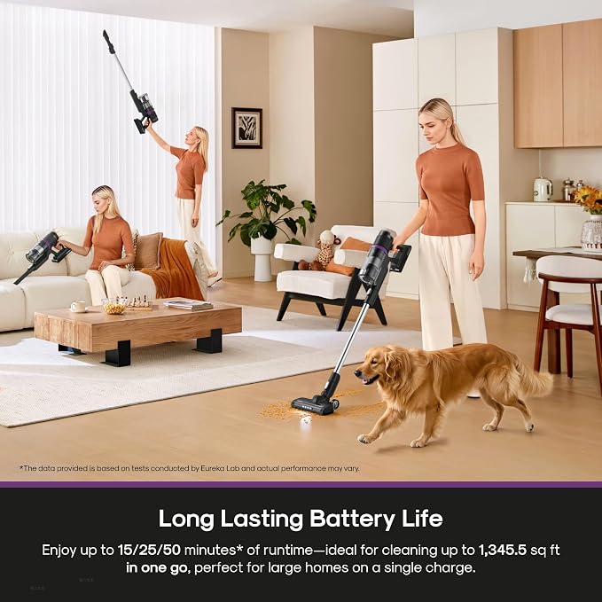 Cordless Vacuum - 50 Min Runtime for Large Homes, 5.5 lbs Lightweight, Ideal for Pet Hair & Allergies on Hardwood & Carpet