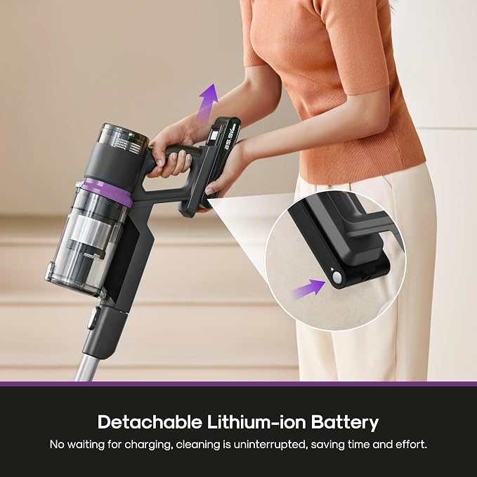 Cordless Vacuum - 50 Min Runtime for Large Homes, 5.5 lbs Lightweight, Ideal for Pet Hair & Allergies on Hardwood & Carpet