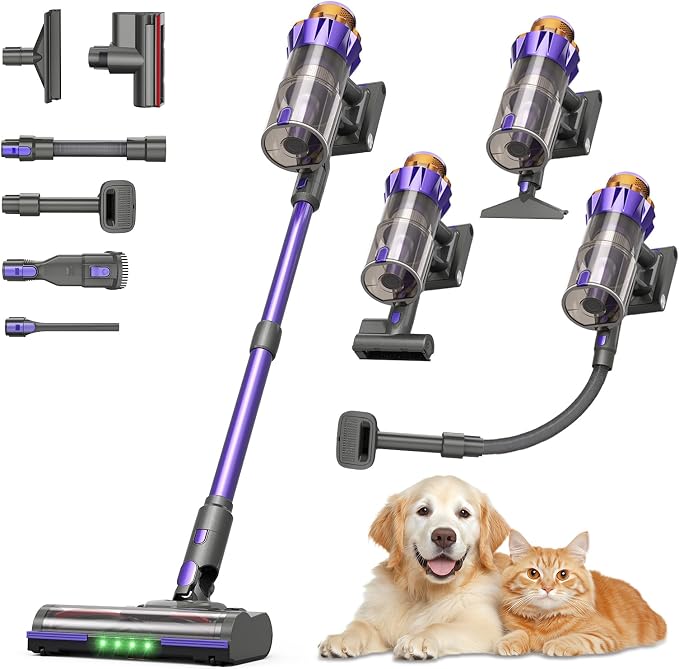 Cordless Vacuum Cleaner 1.8L Dustbin, 600W 55kPa 70Mins Stick Vacuum Cleaners for Home with Pet Brush, Self-Standing and
