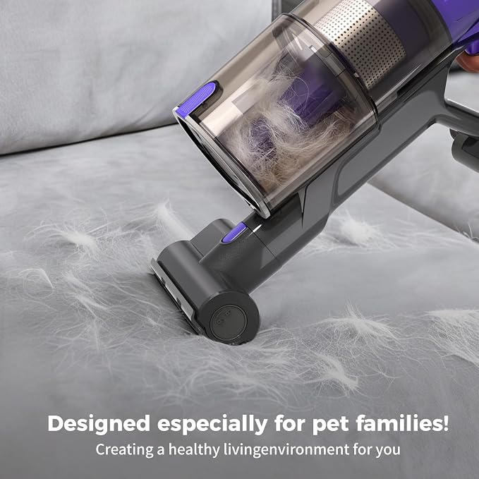 Cordless Vacuum Cleaner 1.8L Dustbin, 600W 55kPa 70Mins Stick Vacuum Cleaners for Home with Pet Brush, Self-Standing and