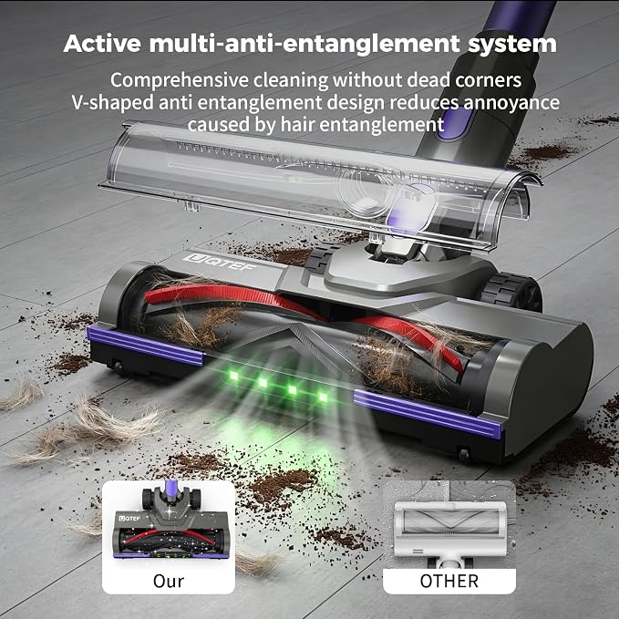 Cordless Vacuum Cleaner 1.8L Dustbin, 600W 55kPa 70Mins Stick Vacuum Cleaners for Home with Pet Brush, Self-Standing and