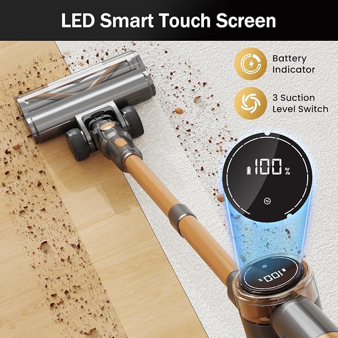 Cordless Vacuum Cleaner, 10-in-1 Lightweight Stick Vacuum with 45mins Runtime, Powerful Suction, LED Touch Screen