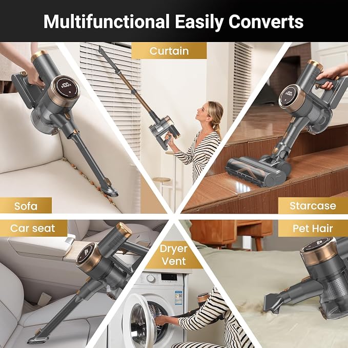 Cordless Vacuum Cleaner, 10-in-1 Lightweight Stick Vacuum with 45mins Runtime, Powerful Suction, LED Touch Screen
