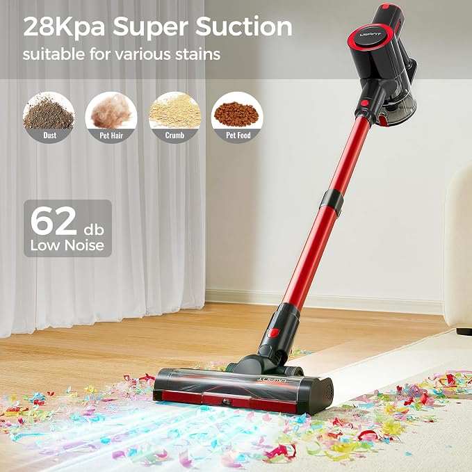 Cordless Vacuum Cleaner 35Kpa Powerful Suction Wide Green Headlight Vacuum Cleaner for Home Pet Hair Anti-Tangle HEPA
