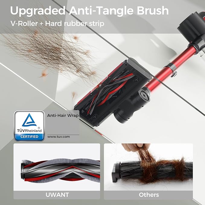 Cordless Vacuum Cleaner 35Kpa Powerful Suction Wide Green Headlight Vacuum Cleaner for Home Pet Hair Anti-Tangle HEPA