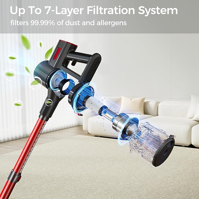 Cordless Vacuum Cleaner 35Kpa Powerful Suction Wide Green Headlight Vacuum Cleaner for Home Pet Hair Anti-Tangle HEPA